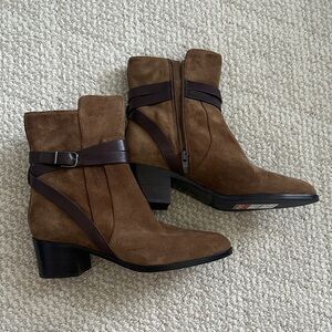 Via Spiga Brown Suede Ankle Boots with Dark Straps